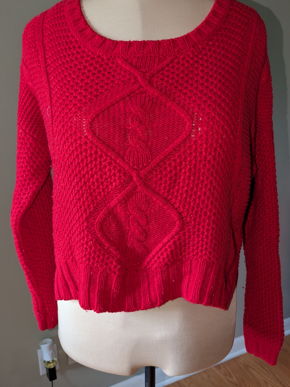 dELiA*s Bright Red Cable-Knit Scoop Sweater